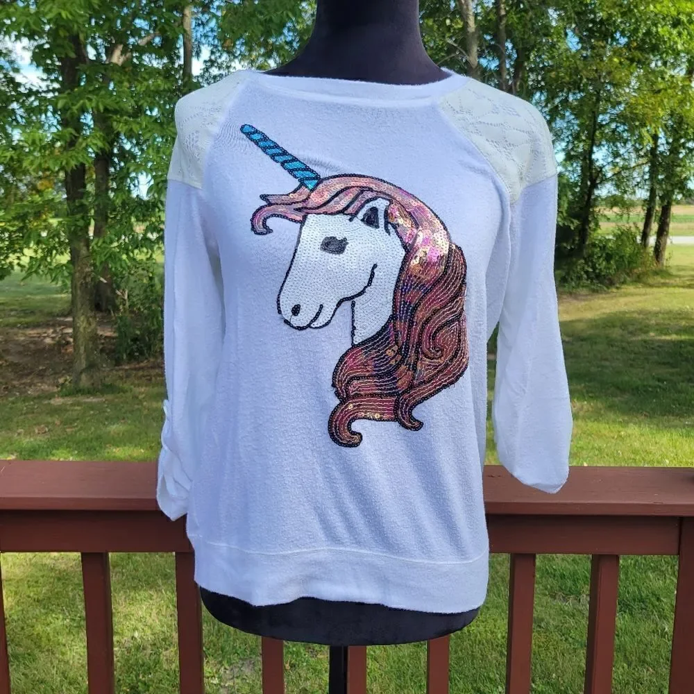 Total Girl Pullover Long Sleeve sequin unicorn sweater, sz 18.5 XL Plus